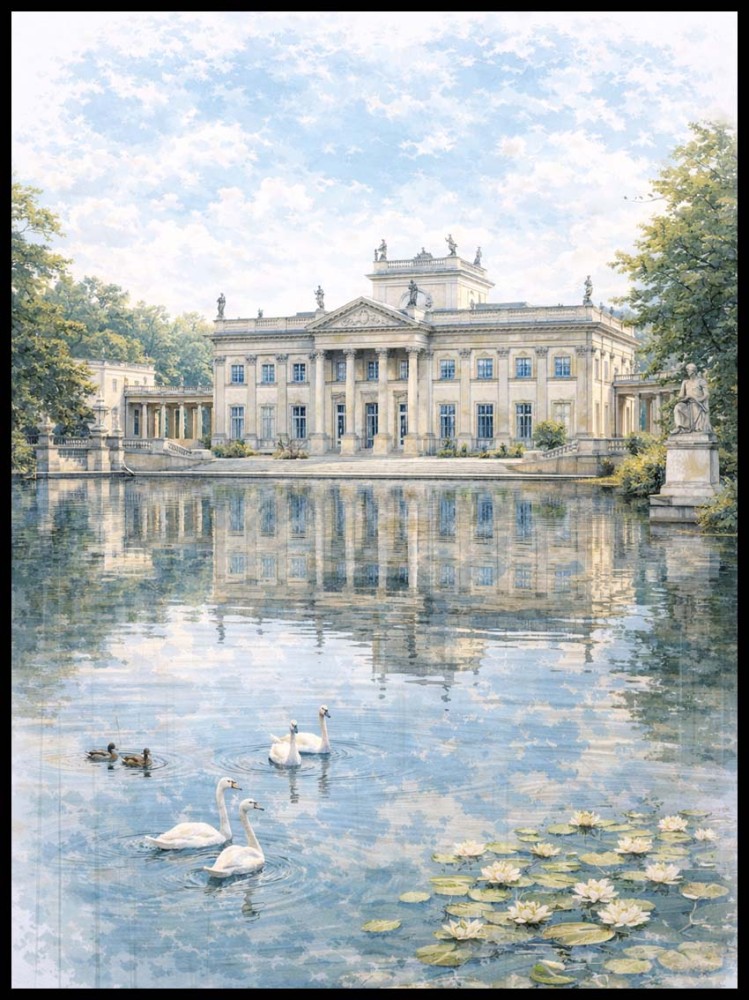 Plakat, Warszawa - Łazienki królewskie - akwarela