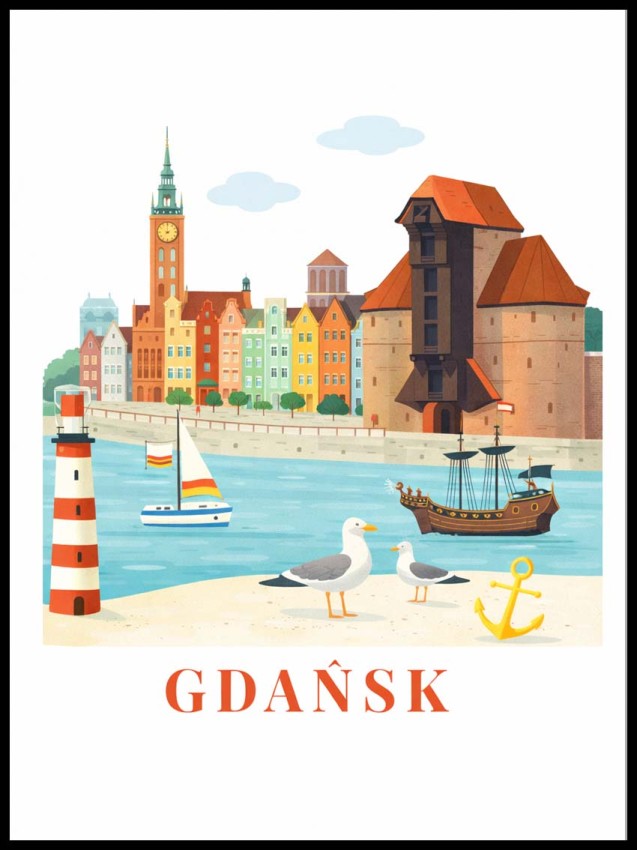Plakat, Gdańsk - ilustracja miasta w stylu retro i industrialnym 4rooms
