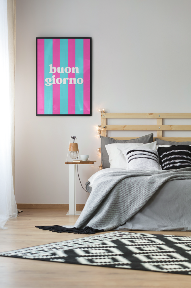 Plakat z napisem kolorowy, Buon giorno  wizualizacja 4rooms