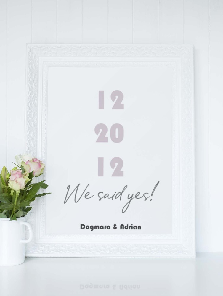 Plakat Personalizowany z Data Ślubu - We said Yes fioletowy 4rooms