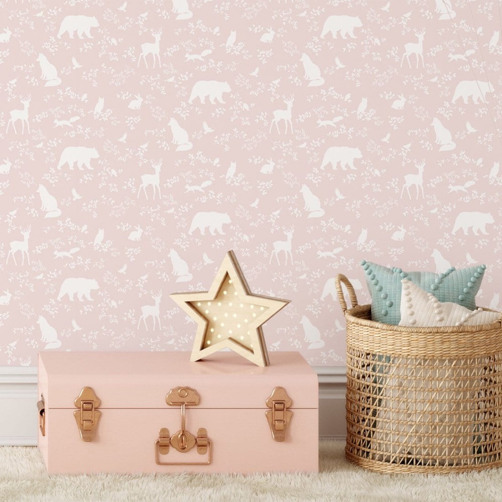 Tapeta, Leśne zwierzęta różowa 4rooms