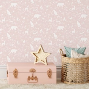 Tapeta, Leśne zwierzęta różowa 4rooms