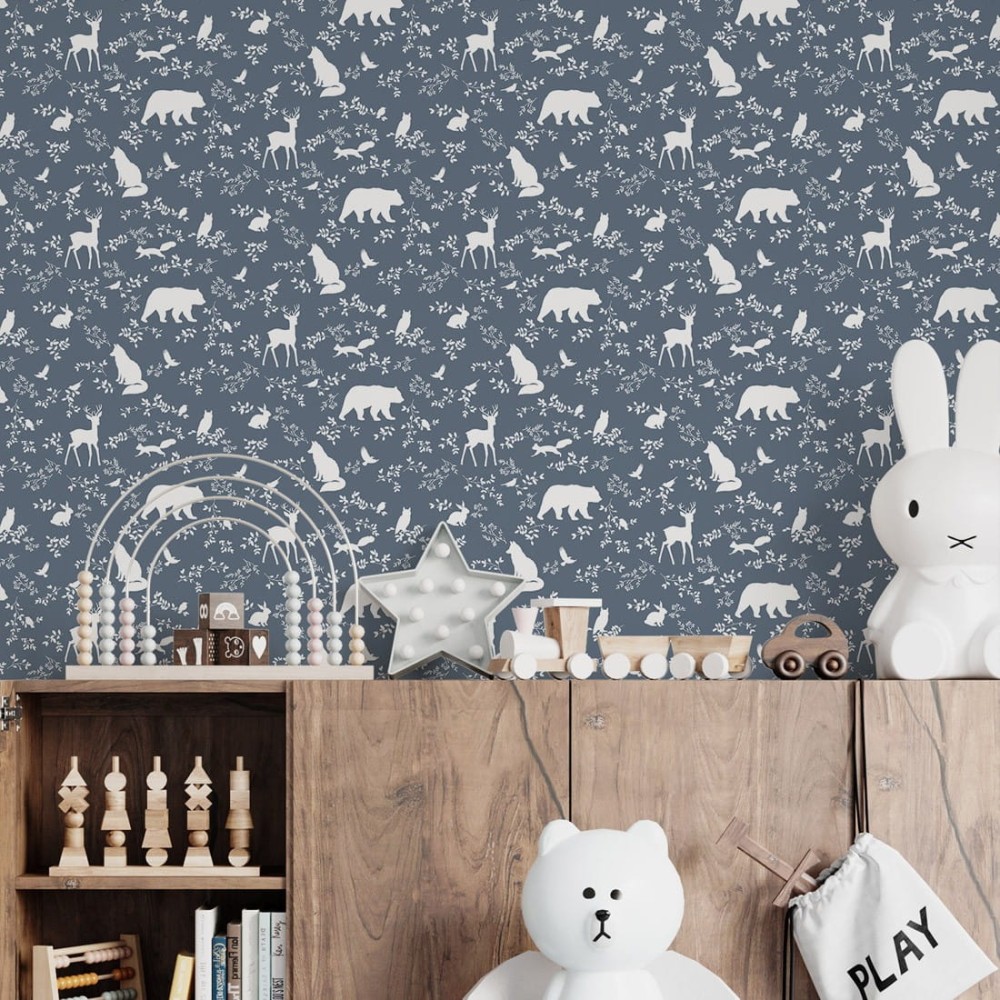 Tapeta, Leśne zwierzęta niebieska 4rooms