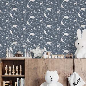 Tapeta, Leśne zwierzęta niebieska 4rooms