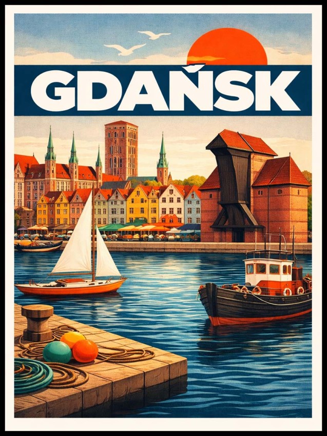 Plakat, Gdańsk - retro z napisem