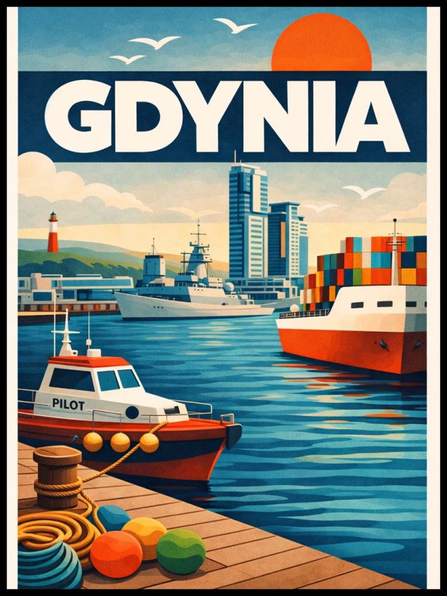 Plakat, Gdynia retro z napisem