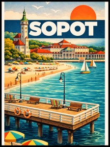 Plakat, Sopot retro z napisem 4rooms