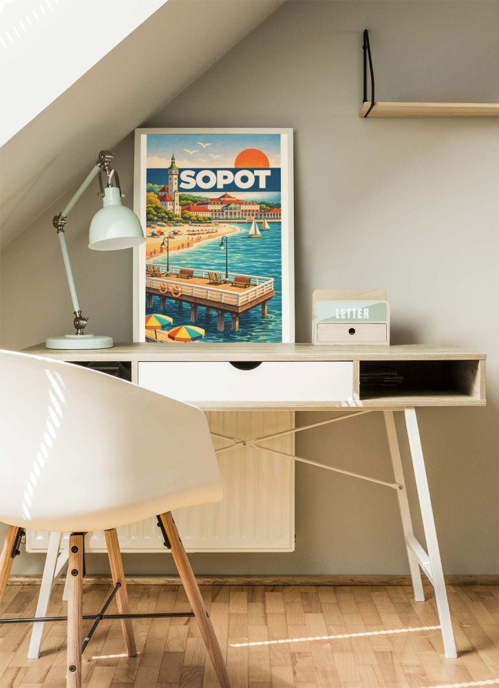 Plakat, Sopot retro z napisem 4rooms