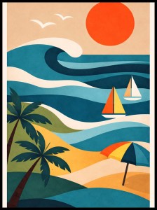 Plakat, Plaża w stylu retro 4rooms