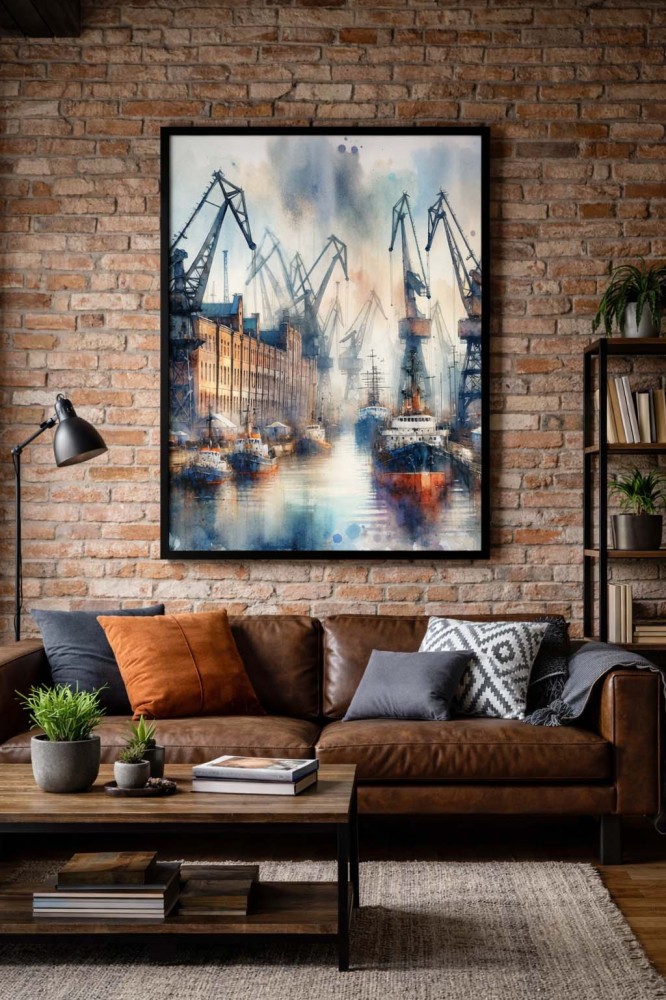 Plakat, Stocznia w Gdańsku - dźwigi akwarela 4rooms