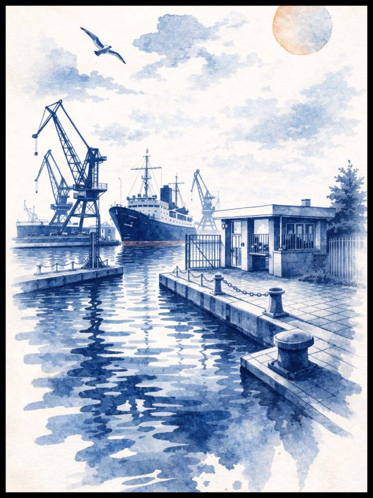 Plakat, Stocznia w Gdańsku niebieska - rysunek 4rooms