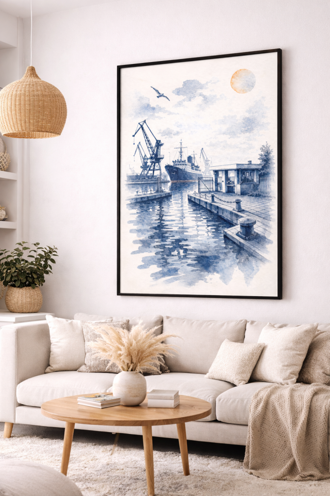 Plakat, Stocznia w Gdańsku niebieska - rysunek 4rooms