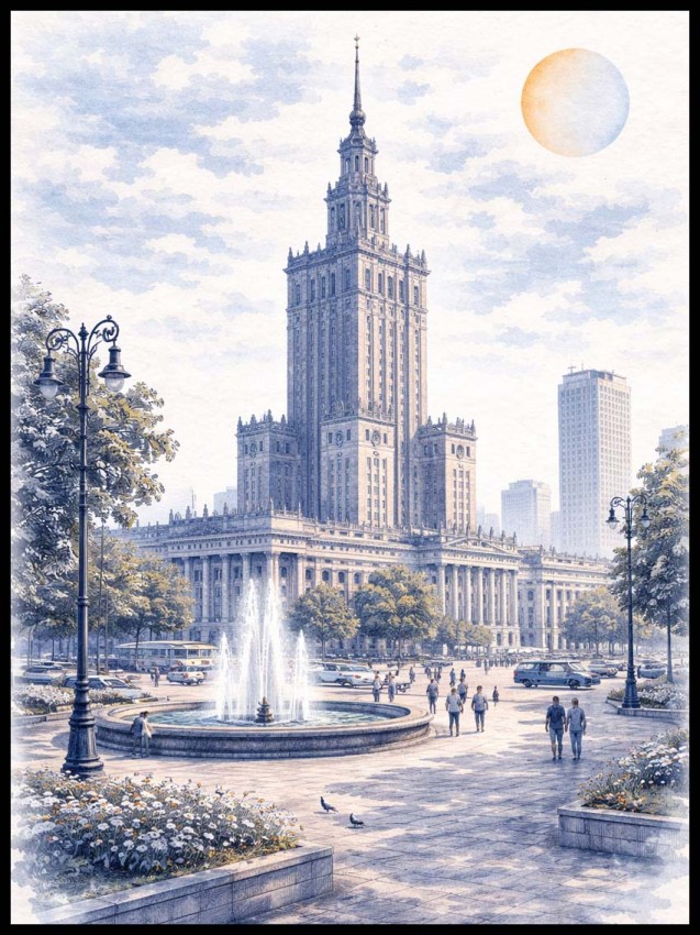 Plakat, Warszawa - Pałac Kultury i Nauki niebieski