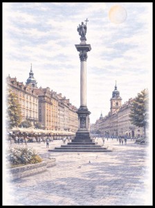 Plakat, Warszawa - Kolumna Zygmunta niebieska