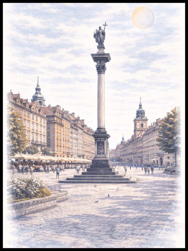 Plakat, Warszawa - Kolumna Zygmunta niebieska