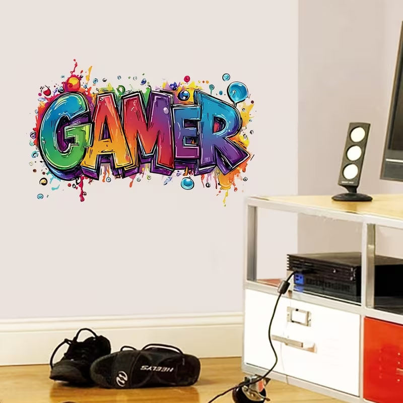 Naklejka na ścianę dla gracza z napisem Gamer - kolorowa