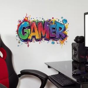 Naklejka na ścianę dla gracza z napisem Gamer - kolorowa