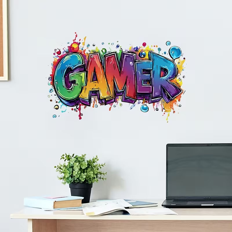 Naklejka na ścianę dla gracza z napisem Gamer - kolorowa
