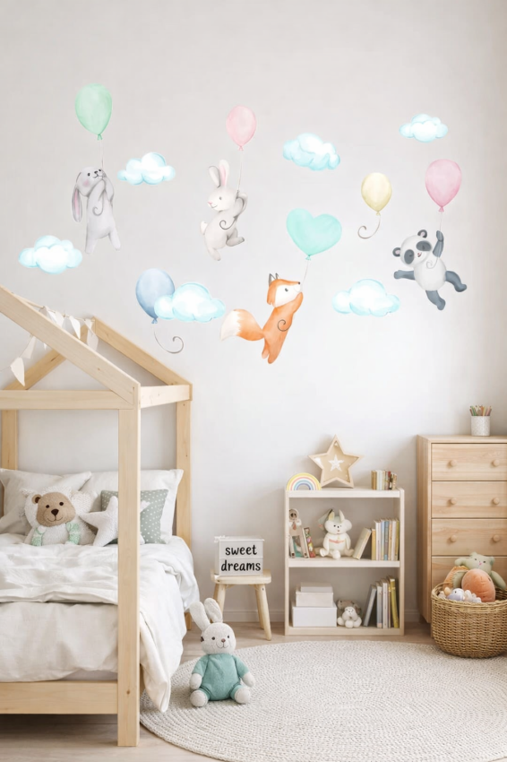 Naklejka ścienna dla dzieci - balony, chmurki