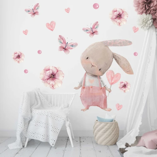 Naklejka ścienna dla dzieci - Różowy uroczy króliczek