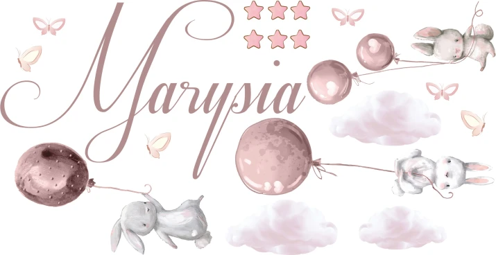 Naklejka ścienna dla dzieci - Imie i różowe króliczki