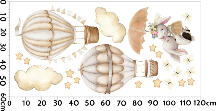 Naklejka ścienna dla dzieci -Zwierzątka króliczki i beżowe niebo