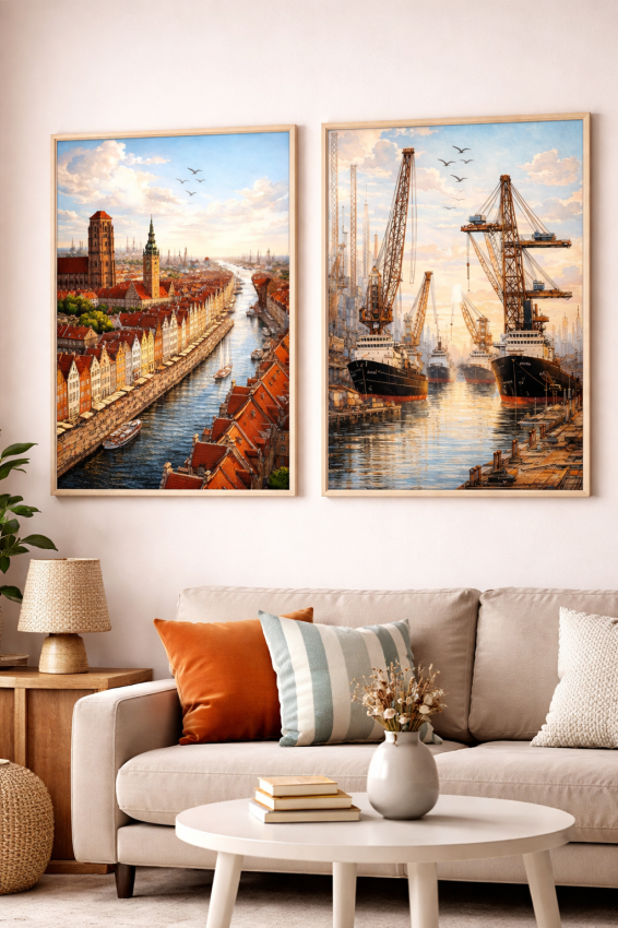 Plakat, Gdańsk z lotu ptaka nad Motławą