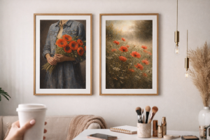 Plakat „Dziewczyna z czerwonymi makami” – romantyczna elegancja