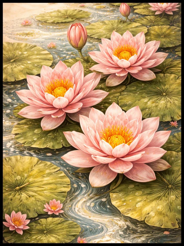 Plakat, Japonia - Lilie wodne