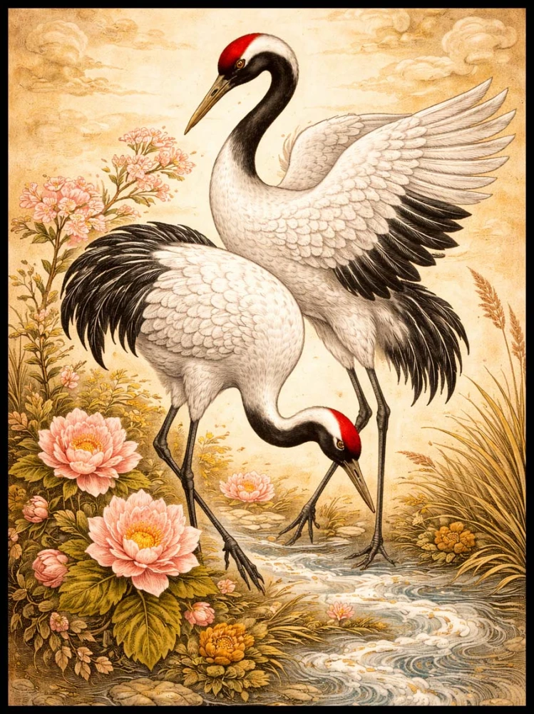 Plakat „Żurawie w stylu japońskim” 4rooms