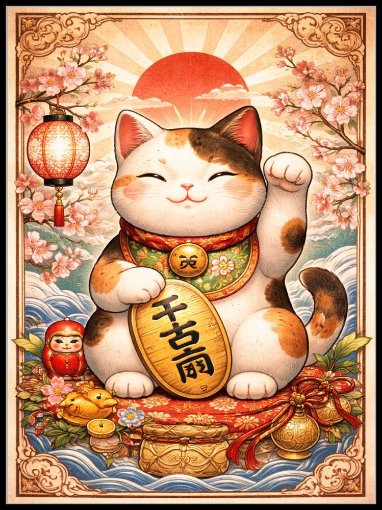 Plakat, Japonia - Kot Maneki Neko 4rooms