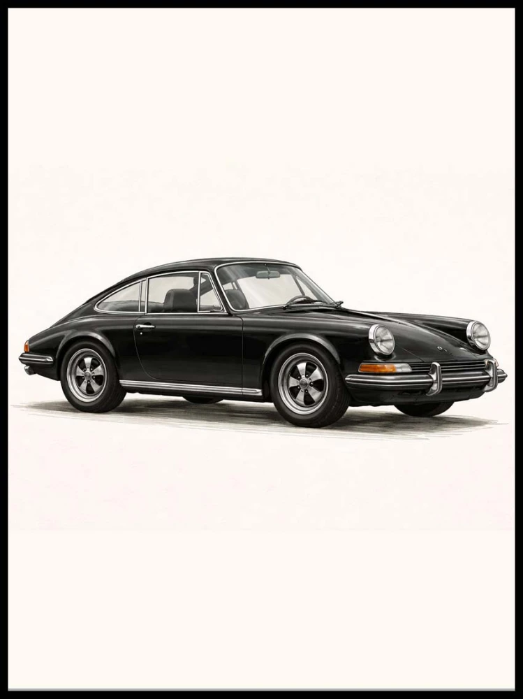 Plakat, Retro auto - Czarne Porche