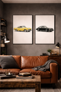 Plakat, Retro auto - Czarne Porche
