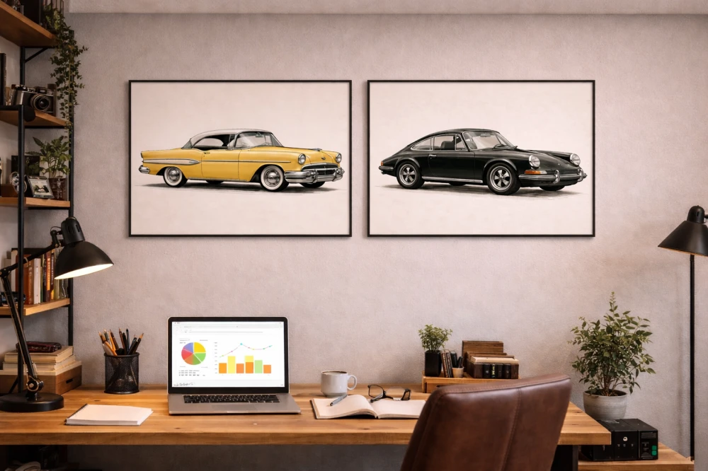 Plakat, Retro auto - Żółte