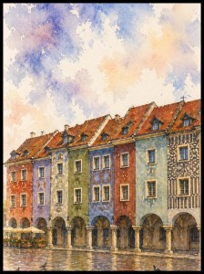 Plakat, Poznań Kamienice na starym rynku - akwarela no.2