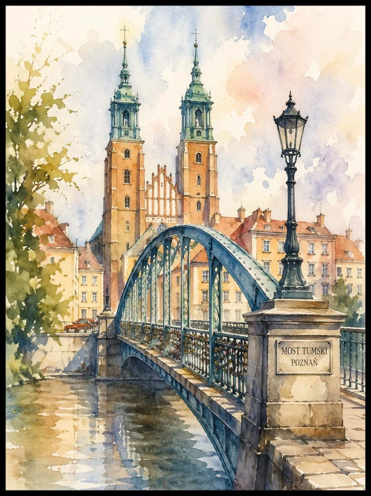 Plakat, Poznań Most Tumski - akwarela