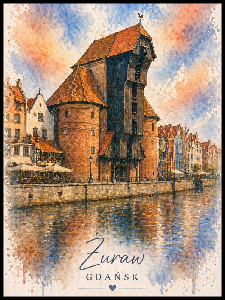 Plakat, Żuraw w Gdańsku akwarela no.2