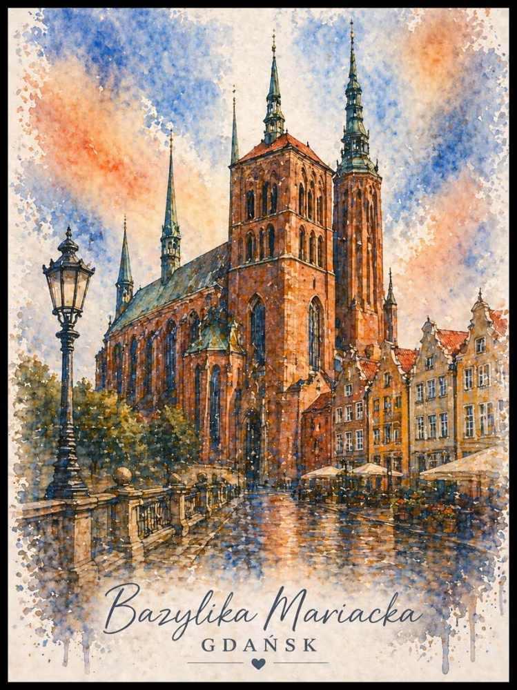 Plakat, Bazylika Mariacka w Gdańsku akwarelowa