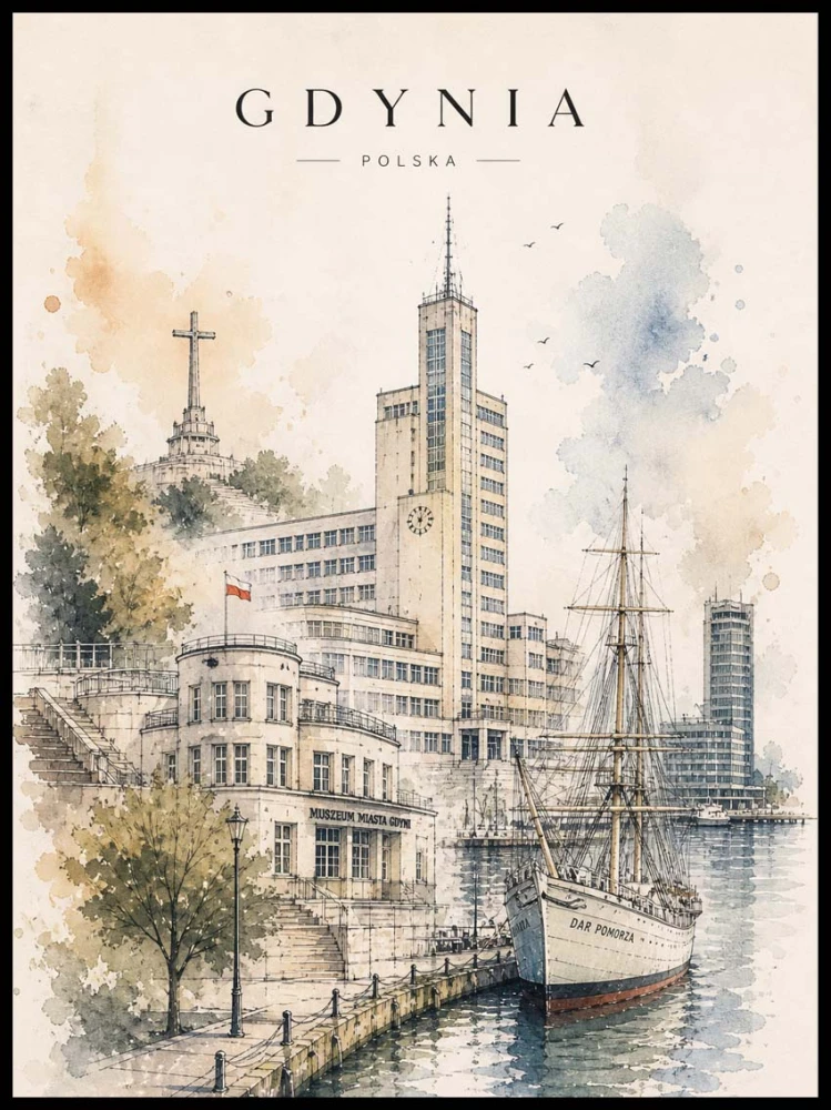 Plakat, Polskie miasto Gdynia - akwarela