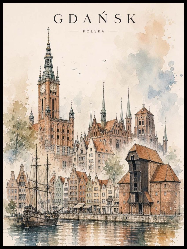 Plakat, Polskie miasto Gdańsk - akwarela 4rooms