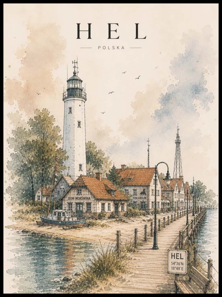 Plakat, Polskie Morze Hel - akwarela 4rooms