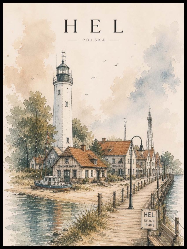 Plakat, Polskie Morze Hel - akwarela 4rooms