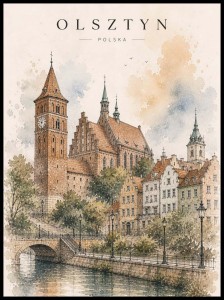 Plakat, Polskie miasto Olsztyn - akwarela