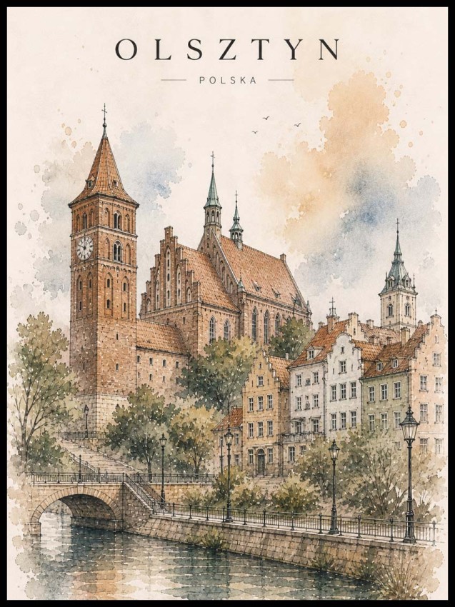 Plakat, Polskie miasto Olsztyn - akwarela