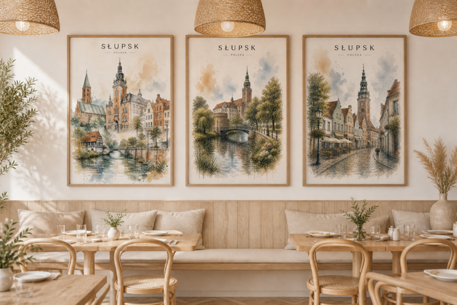 Plakat, Polskie miasto Słupsk akwarela