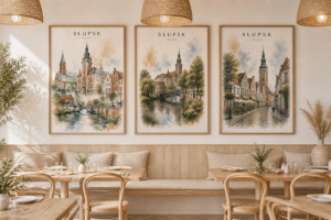 Plakat, Polskie miasto Słupsk akwarela