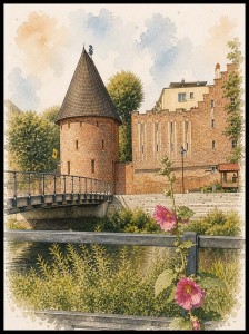 Plakat, Polskie miasto Słupsk akwarela no.3