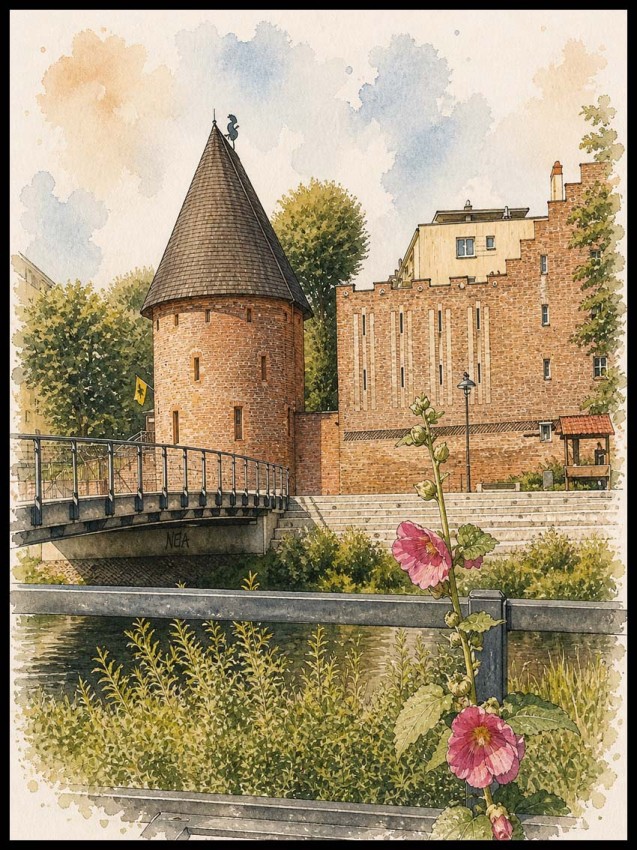 Plakat, Polskie miasto Słupsk akwarela no.3
