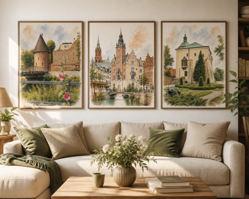 Plakat, Polskie miasto Słupsk akwarela no.3