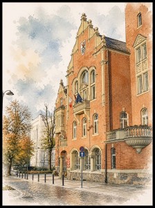 Plakat, Polskie miasto Słupsk akwarela no.4